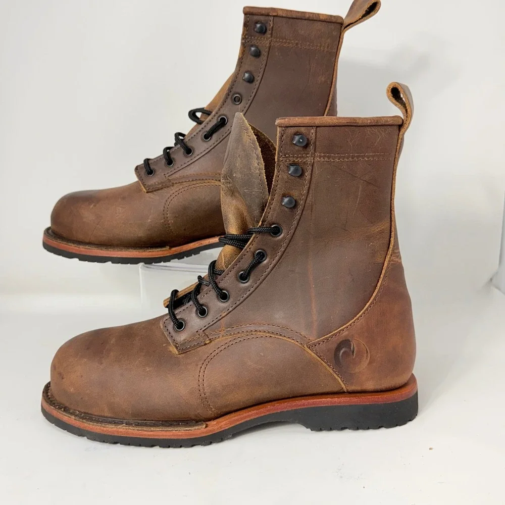 Origin Maine USA Mens 9 Inch Leather Work Boots Brown Safety Toe 10 EE Vibram